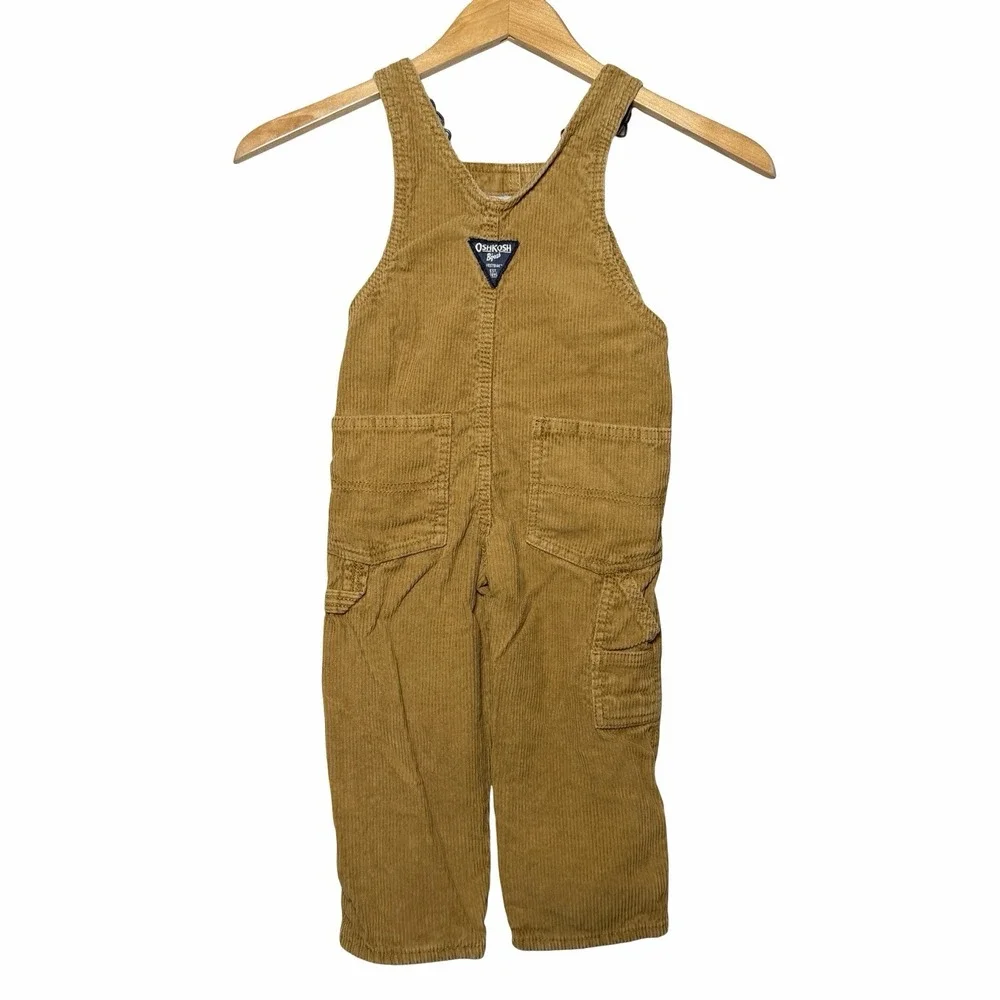 OshKosh B'gosh Toddler 2T Brown Corduroy Vestbak Overalls Lined Bib Carpenter